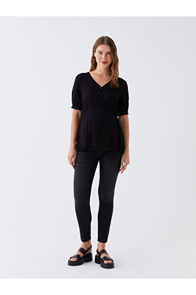 LC Waikiki Black Tummy Panelled Mercury Skinny Fit Maternity Jean Trousers with Pocket Detail