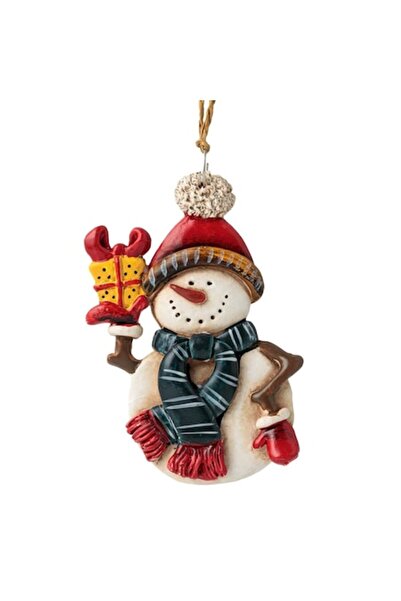 OEM Ornament de Crăciun pentru brad, om de zăpadă, ceramică, roșu/alb, 9 cm