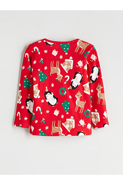 LC Waikiki Red Crew Neck Christmas Themed Baby Girl Pajama Set