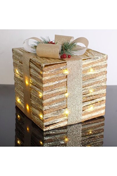 OEM Decorațiune cadou de Crăciun, maro-șampanie cu sclipici și 25 de lumini L...