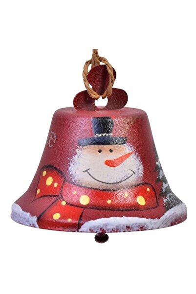 OEM Ornament metalic pentru brad de Crăciun - Clopoțel cu om de zăpadă, 5 cm