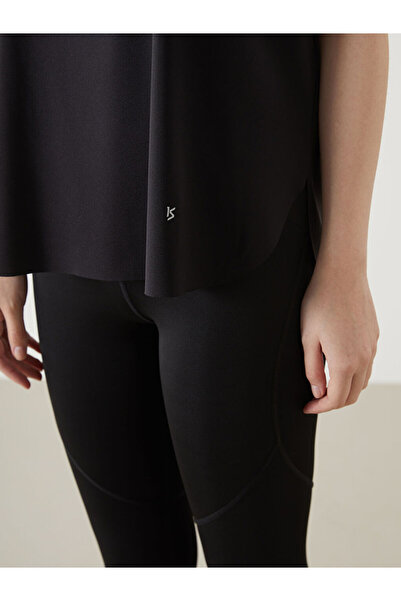 LC Waikiki Black Crew Neck Printed Women's Sports T-Shirt