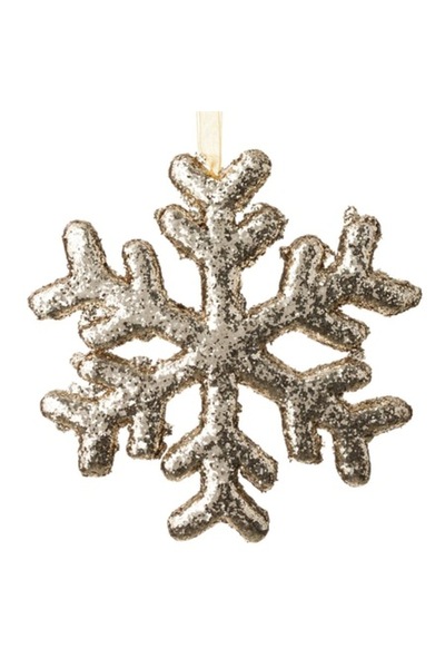 OEM Ornament de Crăciun pentru brad, spumă, fulg de zăpadă, bej, sclipici, 18 cm