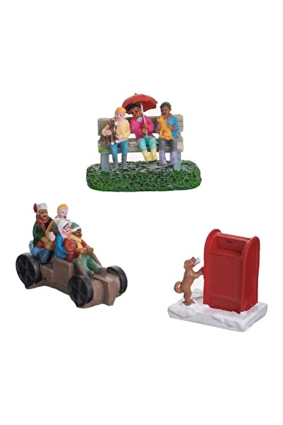 OEM Figurine cu scene de Crăciun - bancă, mașină și cutie poștală (3 buc)