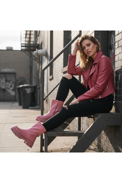 OEM Women's fur boots, with platform, eco-leather, zipper closure, B21-68