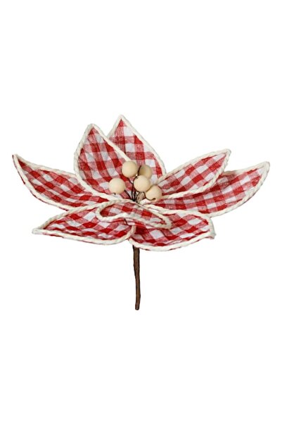 OEM Floare decorativă de Crăciun - Poinsettia, in, roșu cu carouri albe, mărg...