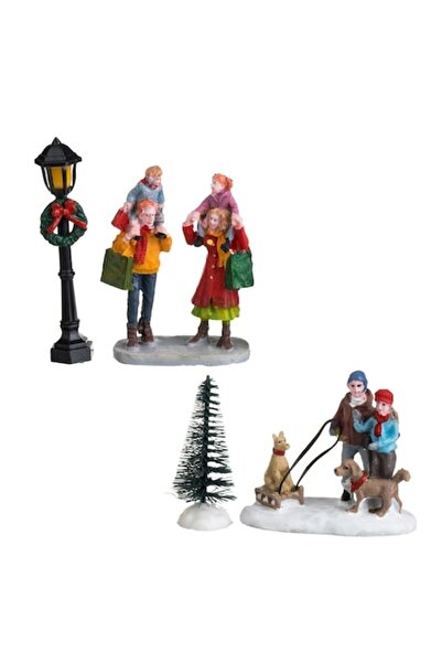 OEM Figurine de Crăciun familie cu câini - 4 buc.