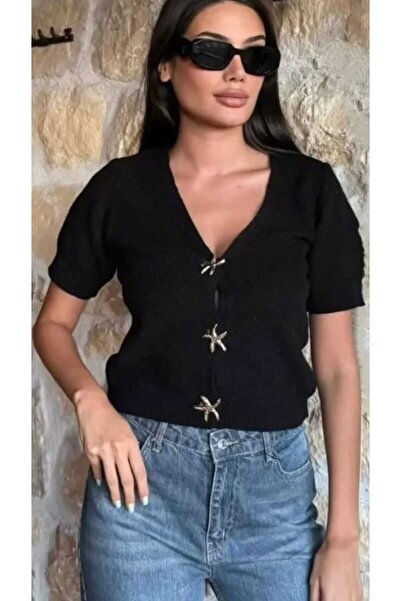 NÜANS MODA Button Detailed Short Sleeve Cardigan