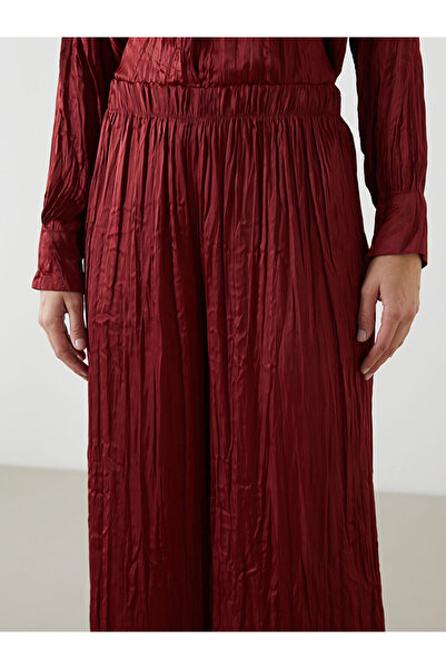 LC Waikiki Burgundy Wide Leg Women's Trousers with Elastic Waist