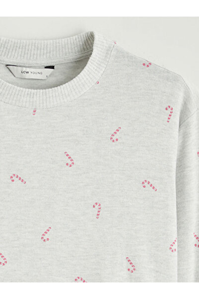 LC Waikiki Gray Crew Neck Patterned Women's Pajama Set