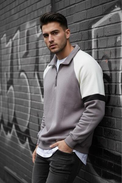 Oksit Wesst Three Thread Sh Fleece-Lined Half Zipper Collar Men's Sweatshirt