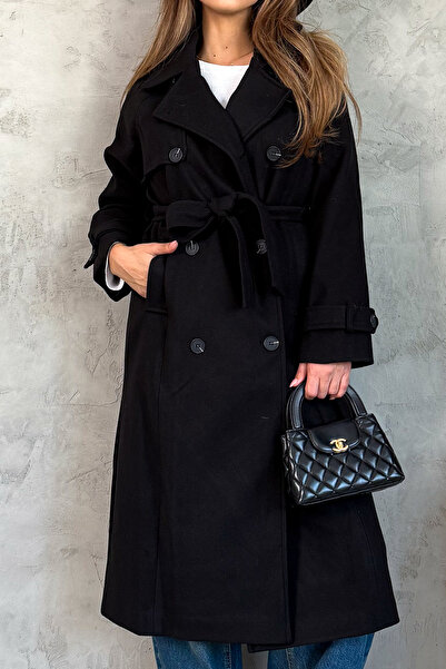 ModaPlaza Women's Double-Breasted Long Cashmere Coat 99430