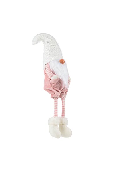 OEM Decorative Christmas Gnome Figurine, Santa Style, Knitted Hat, Pink Velvet, Hanging Legs, 29.5 cm