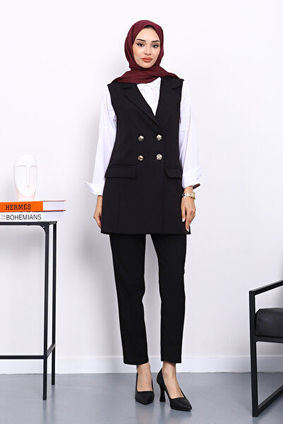 İmajButik Black Kravuze Collar Lined Vest