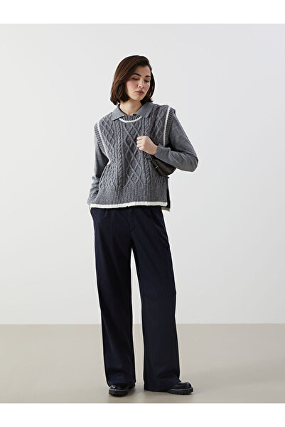 LC Waikiki Navy Blue Loose Fit Striped Women's Trousers