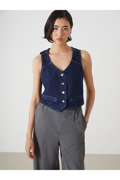 LC Waikiki Indigo V-Neck Women's Jean Vest