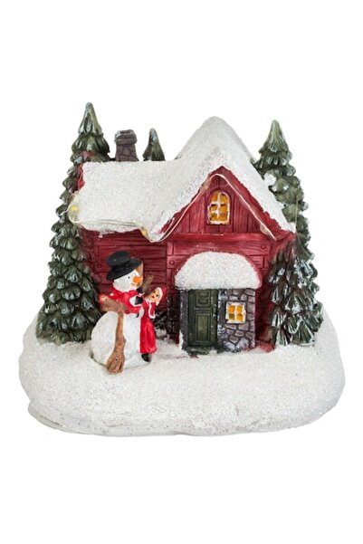 OEM Snowy House Christmas Scene with LED Light 11x9x10cm