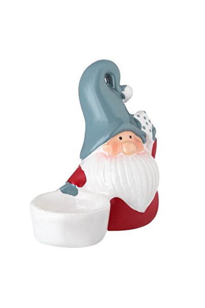 OEM Ceramic Christmas lantern - Santa Claus figurine with grey hat, white star, tealight holder 11x6x11