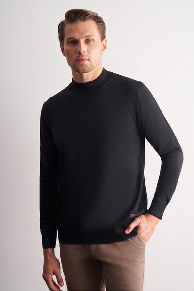 İmza Black Half Turtleneck Pocketless Comfort Fit Classic Cotton Knitwear Sweater 1012255001