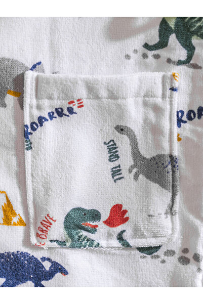 LC Waikiki White Dinosaur Printed Girl's Bathrobe
