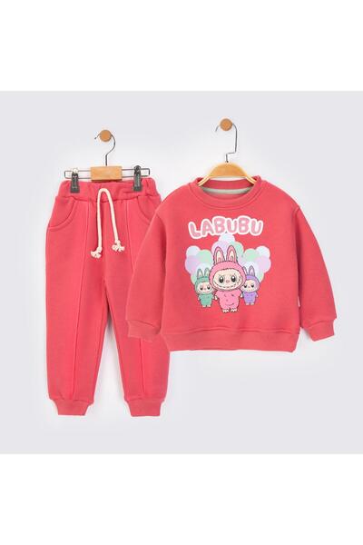 baby flamindo Silvery Printed 3-Thread Shard Fleece-Lined Children's Tracksuit Set