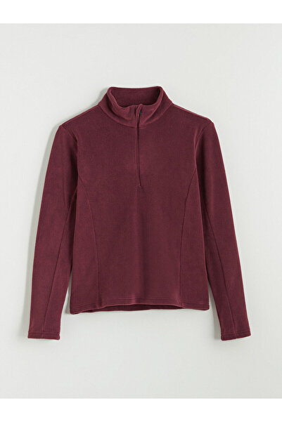 LC Waikiki Claret Red Mock Neck Women's Fleece Sweatshirt