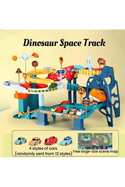 littlerock Dinosaur Space Track Toy Car Ramp Play Set with 4 Mini Racer Cars