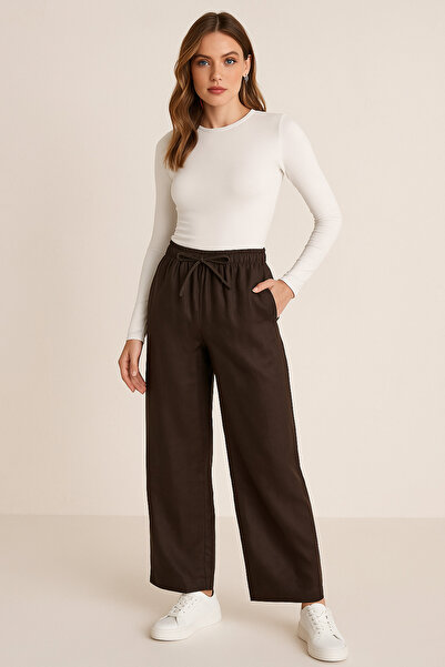 Rich Women's Brown High Waist Elastic Wide Leg Trousers-Multicolour 29