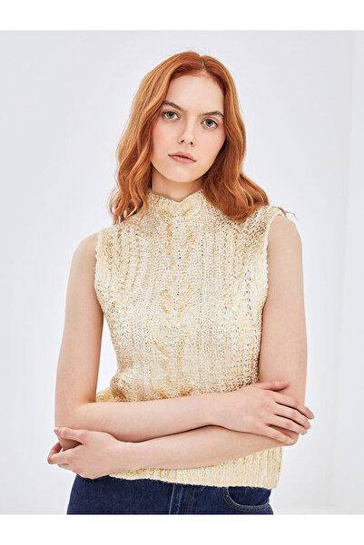 LC Waikiki Yellow Half Turtleneck Self-Patterned Women's Knitwear Sweater