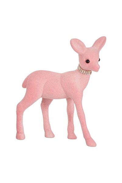 OEM Figurină decorativă de Crăciun ren, roz catifea cu pietre, 15 cm