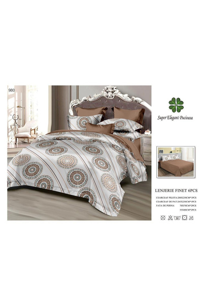 FIONNA.RO Lenjerii De Pat Din Finet 6 Piese - Cercuri Stil Indian