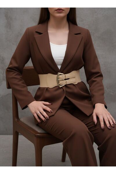 MODAM HİFA Gold Buckle Elastic Women's Belt Dress Belt Waist Belt Body Belt