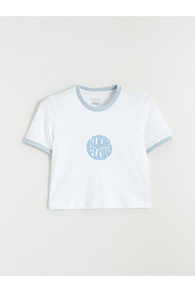 LC Waikiki Γυναικείο αθλητικό μπλουζάκι με λευκό λαιμόκοψη με τύπωμα