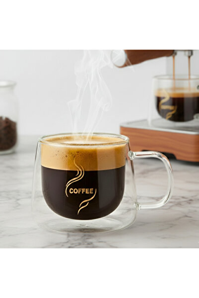 Salestore.ro Double-walled heat-resistant glass tea and coffee mug, 200 ml, Borosilicate glass, transparent cup