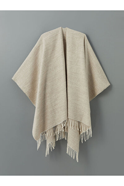LC Waikiki Beige Tassel Detailed Women's Poncho Scarf