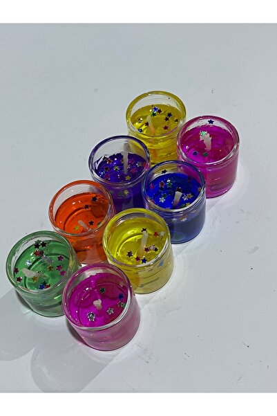 abnturk 8’li Renkli Dekoratif Jel Mini Mum Seti – Shot Bardakta Şık Jel Mumlar