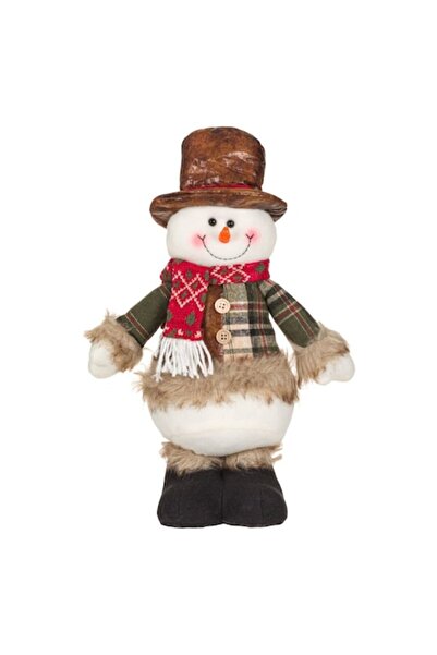 OEM Figurină decorativă de Crăciun cu om de zăpadă, jachetă verde, căciulă ma...