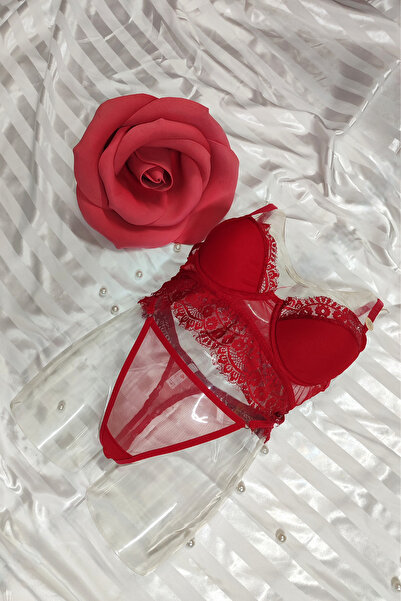 Koza Kırmızı To Fall In Love Sütyen Külot Takım Tanga İpli Dantel Detaylı Tak...