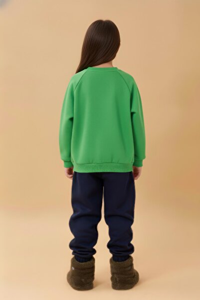 Perendi Girl's Comfortable Fit Pocket Detailed 2-Piece Sweatshirt with Fleece Inside – Green & Pink