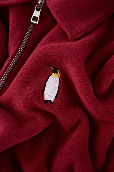 WWF Market Emperor Penguin Polo Neck Fleece - Burgundy