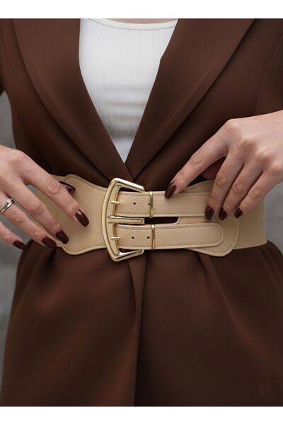 MODAM HİFA Gold Buckle Elastic Women's Belt Dress Belt Waist Belt Body Belt