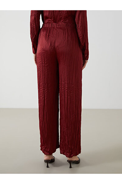 LC Waikiki Burgundy Wide Leg Women's Trousers with Elastic Waist