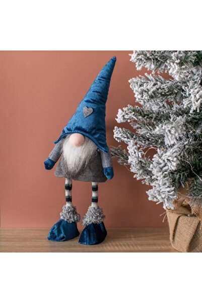 OEM Christmas Decorative Gnome Figurine with Blue Hat, Heart & Movement, 40 cm