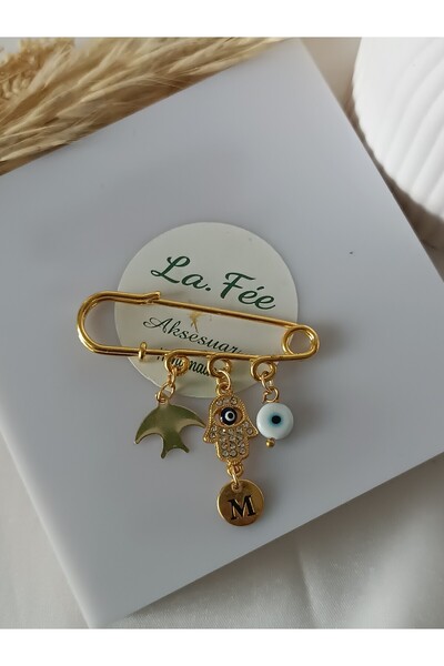 La fee aksesuar Bebek Yaka İğnesi Broş Nazar Boncuklu Hediyelik Harfli