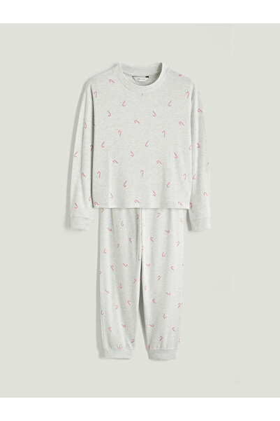 LC Waikiki Gray Crew Neck Patterned Women's Pajama Set