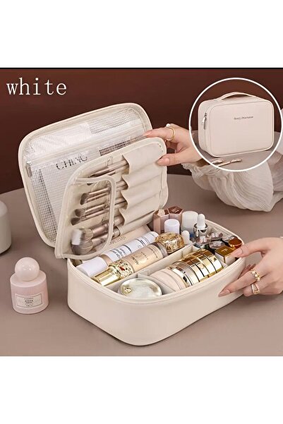 QUEVİLİY Makyaj çantası çok bölmeli geniş Makyaj Organizerı su geçirmez sökülebilir
