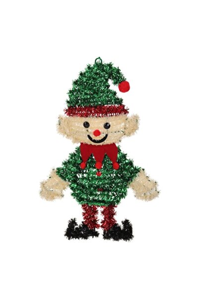 OEM 3D Christmas hanging elf decoration with tinsel, 39 cm