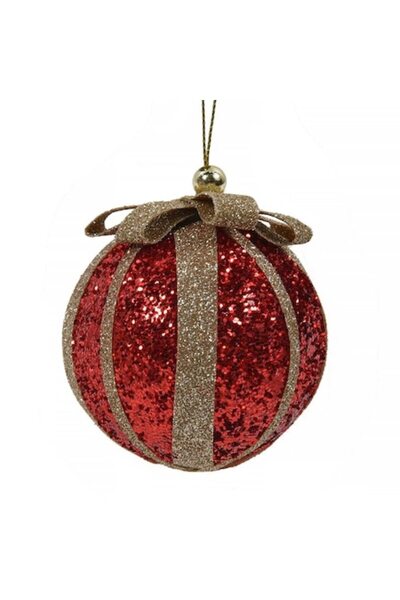 OEM Christmas Tree Ornament Foam Red Bauble Red Glitter Ribbon 8cm