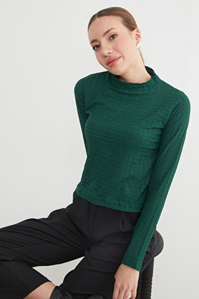 Fulla Moda Mock Neck Wrinkled Fabric Blouse