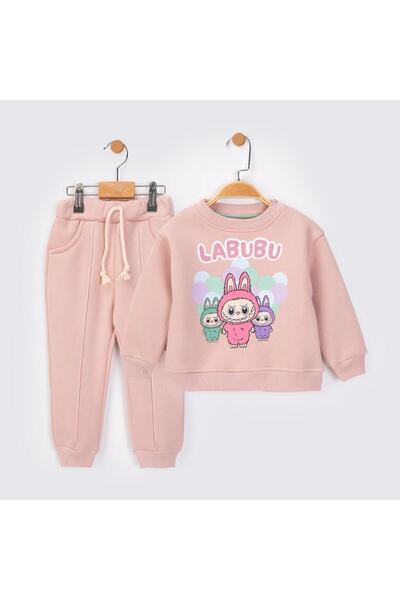 baby flamindo Silvery Printed 3-Thread Shard Fleece-Lined Children's Tracksuit Set